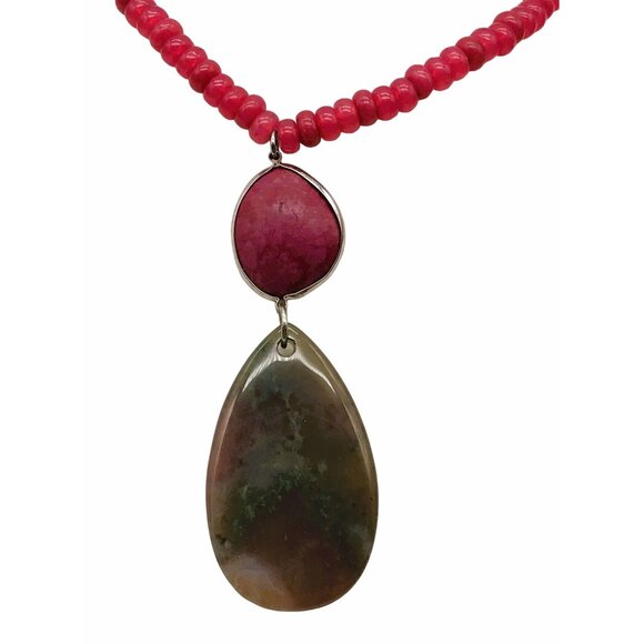 Vintage Bloodstone Heliotrope Pendant Necklace Quartz Beaded Healing Chalcedony - Picture 6 of 10